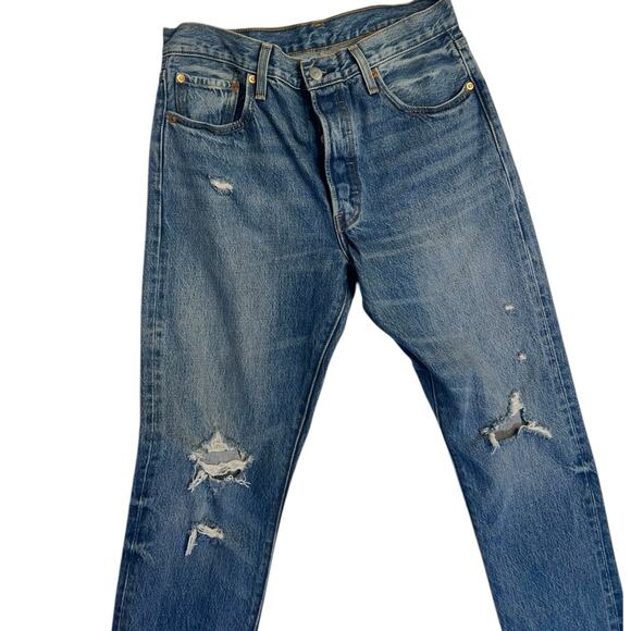 Levi's 501 No Stretch Cotton Distressed Button Fly Skinny Jeans Size 29 x 30 - Picture 3 of 7